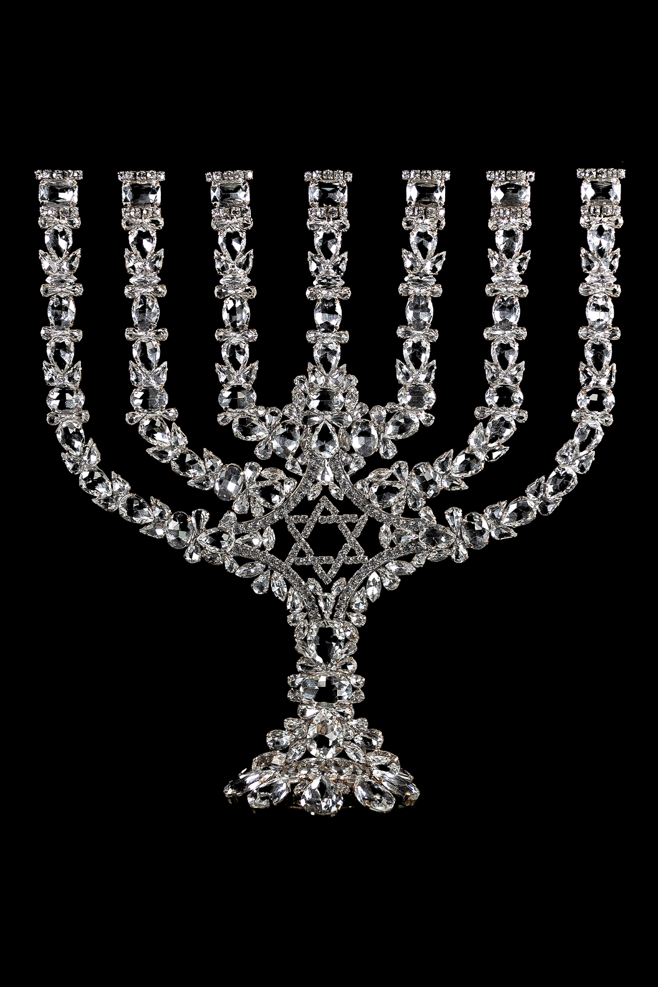 Menorah from crystal clear rhinestones