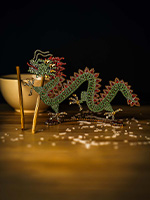 Chinese Dragon of Rhinestones in Red and Green