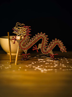 Chinese Dragon of Rhinestones in Gold and Red