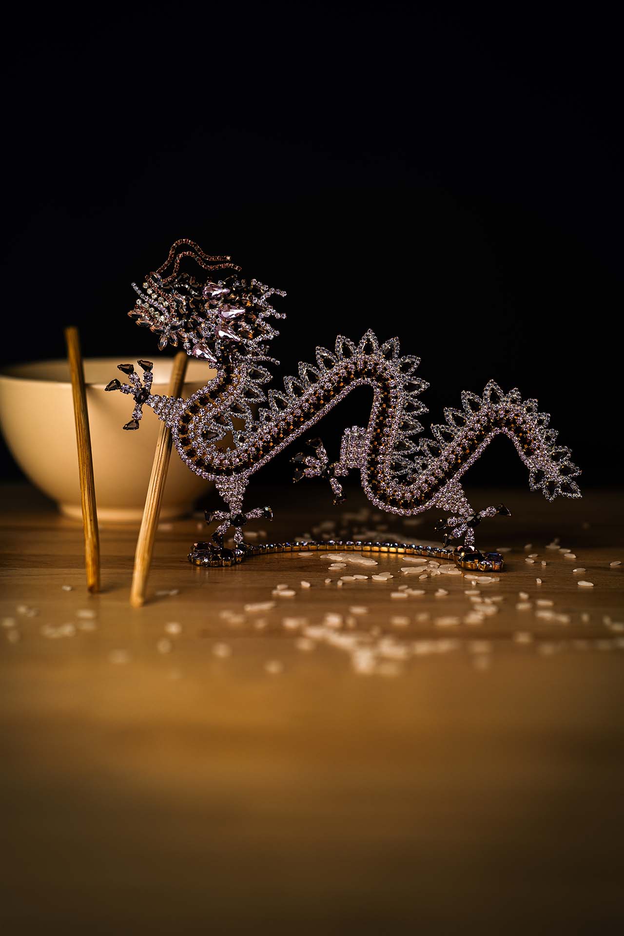 Chinese dragon home decor made from purple rhinestones