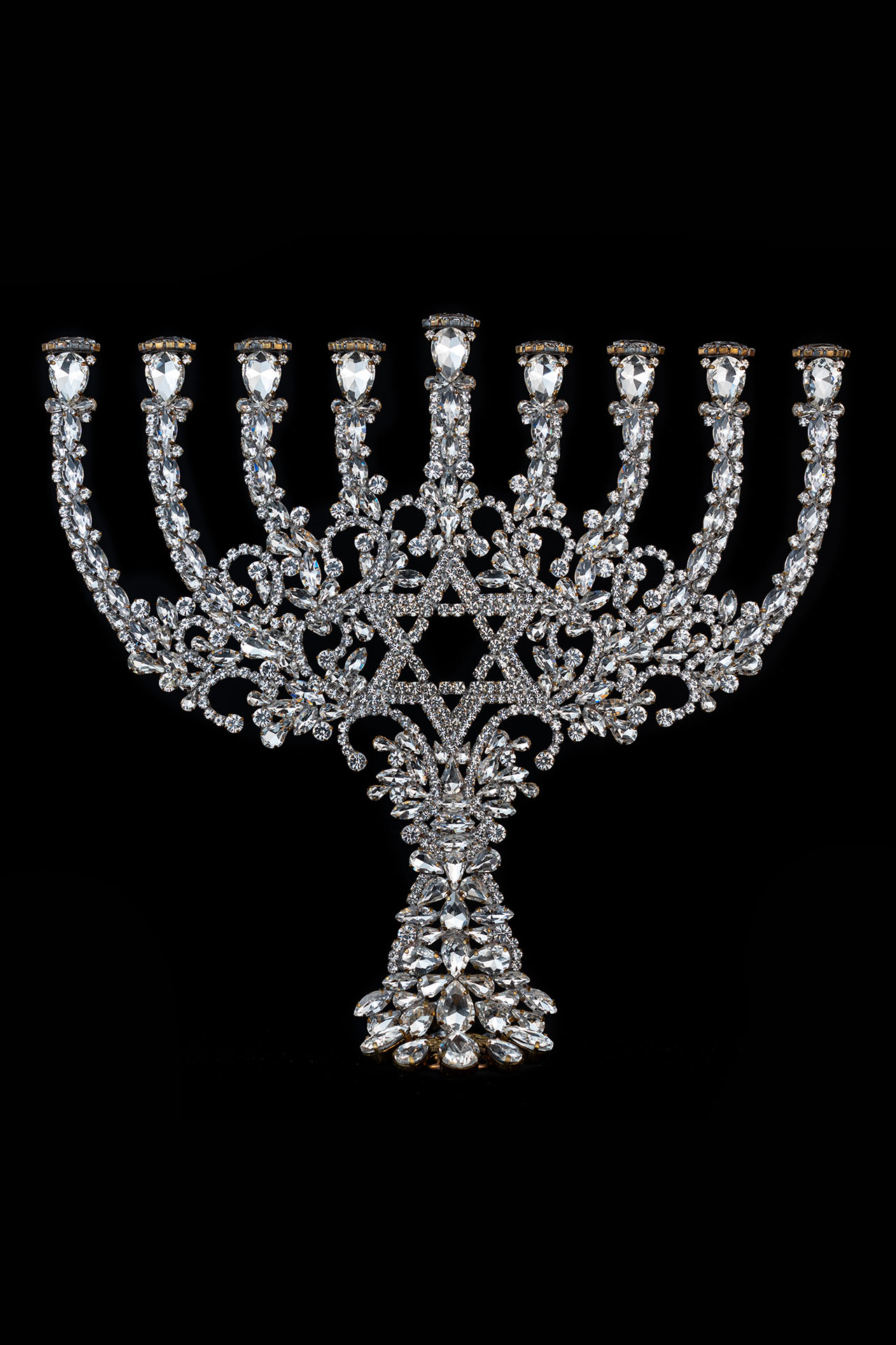 Handmade 9 arm menorah from crystal clear rhinestones