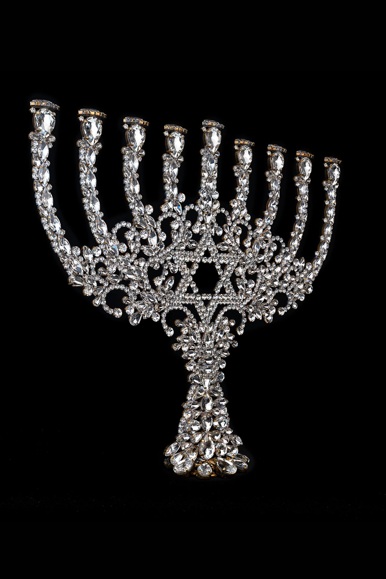 Handmade 9 arm menorah from crystal clear rhinestones