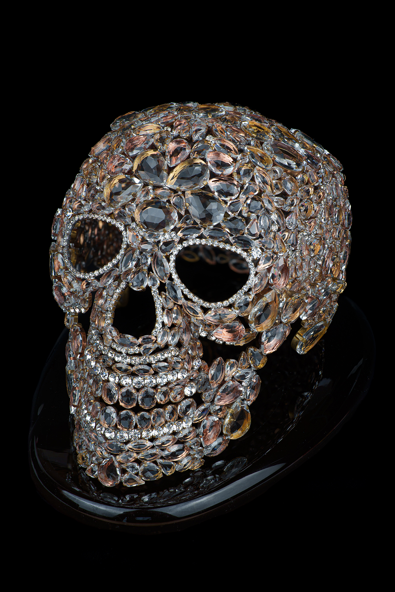 Bedazzled skull made of clear rhinestones