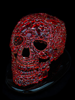 Artistic red skull made from intricately placed rhinestones