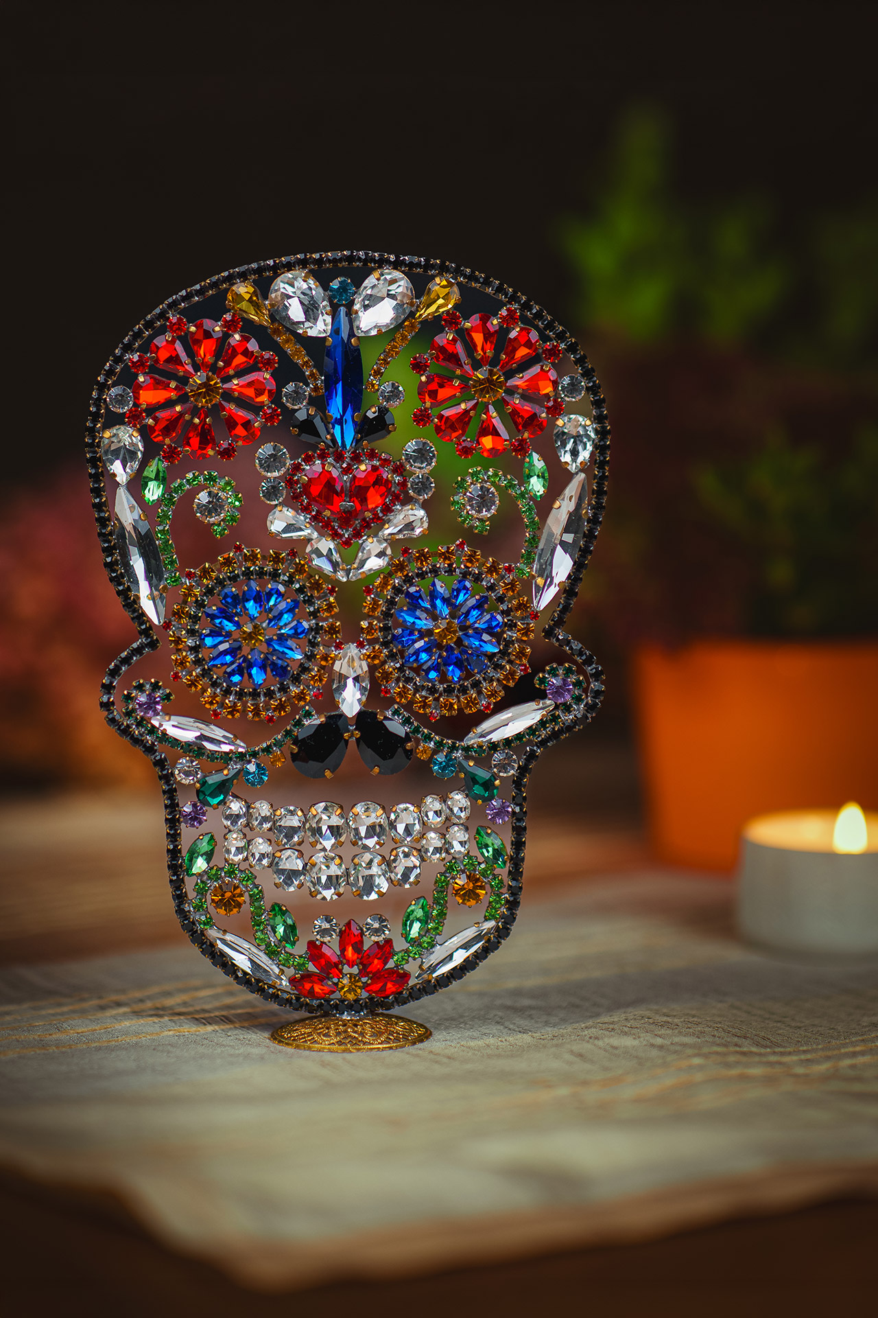 Rhinestone Jeweled Skull - Día de los Muertos Decor Día de los Muertos jeweled skull with colorful rhinestones