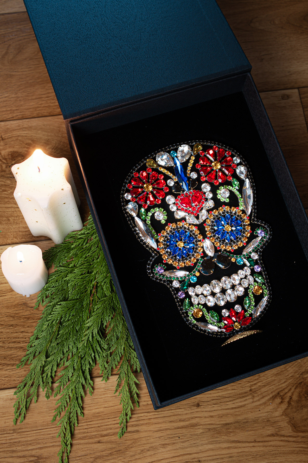 Rhinestone Jeweled Skull - Día de los Muertos Decor Día de los Muertos jeweled skull with colorful rhinestones