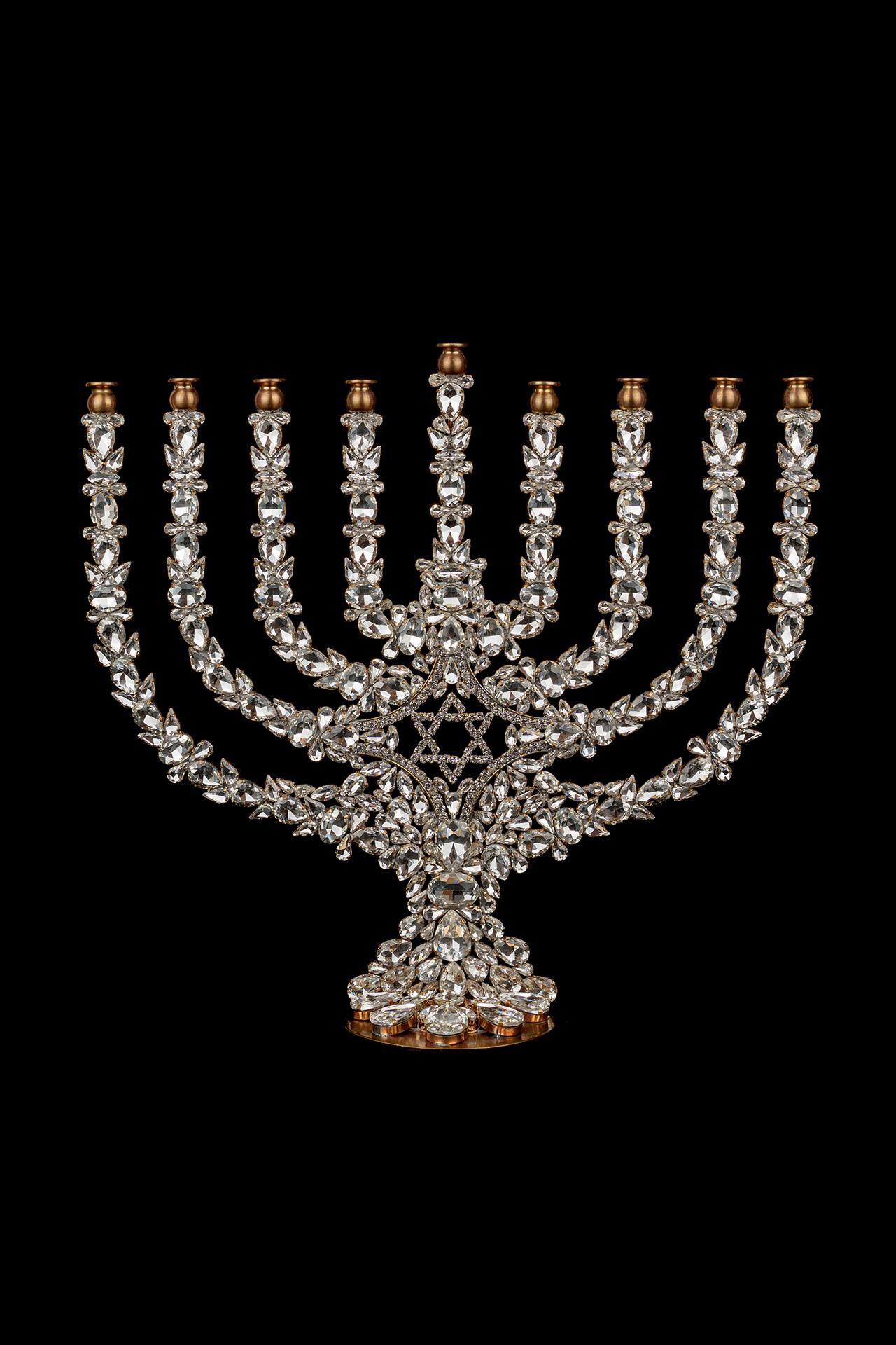 Rhinestone 9 Branch Menorah Candle Stand – Single-Sided Rhinestone 9 branch menorah candle stand for luxury decor