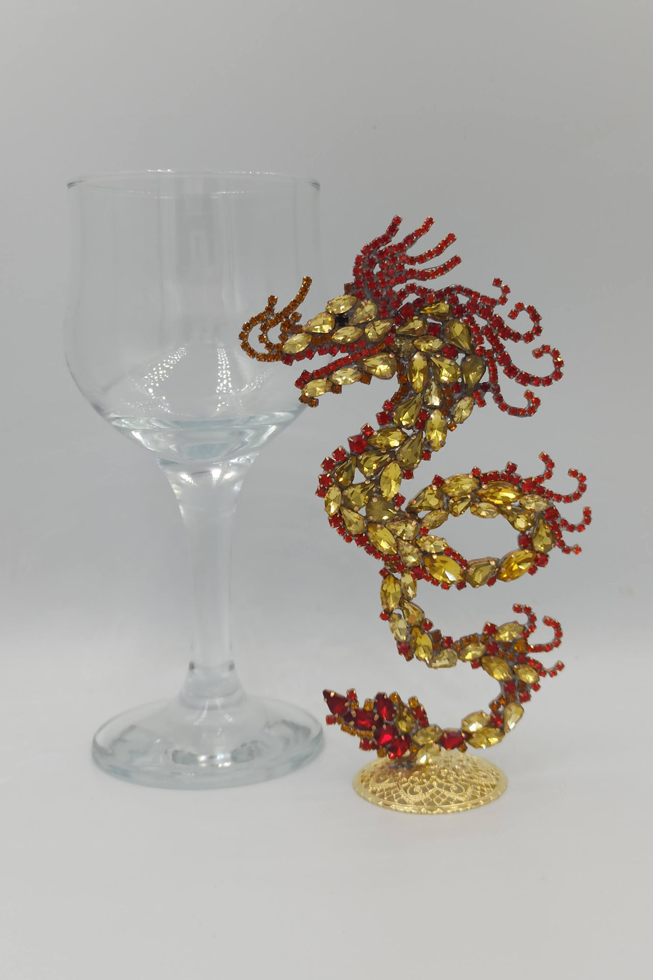 Artistic Badge: Chinese Dragon Brooch from yellow rhinestones