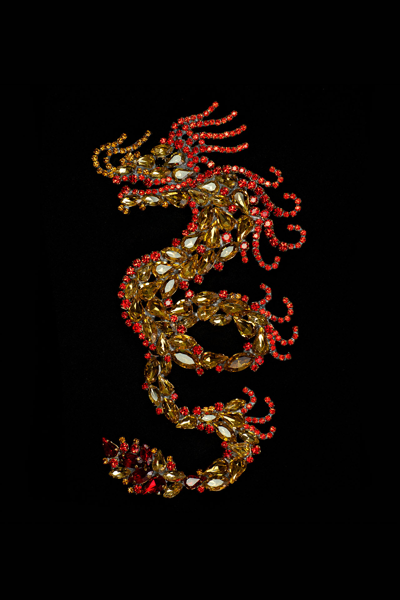 Artistic Badge: Chinese Dragon Brooch from yellow rhinestones