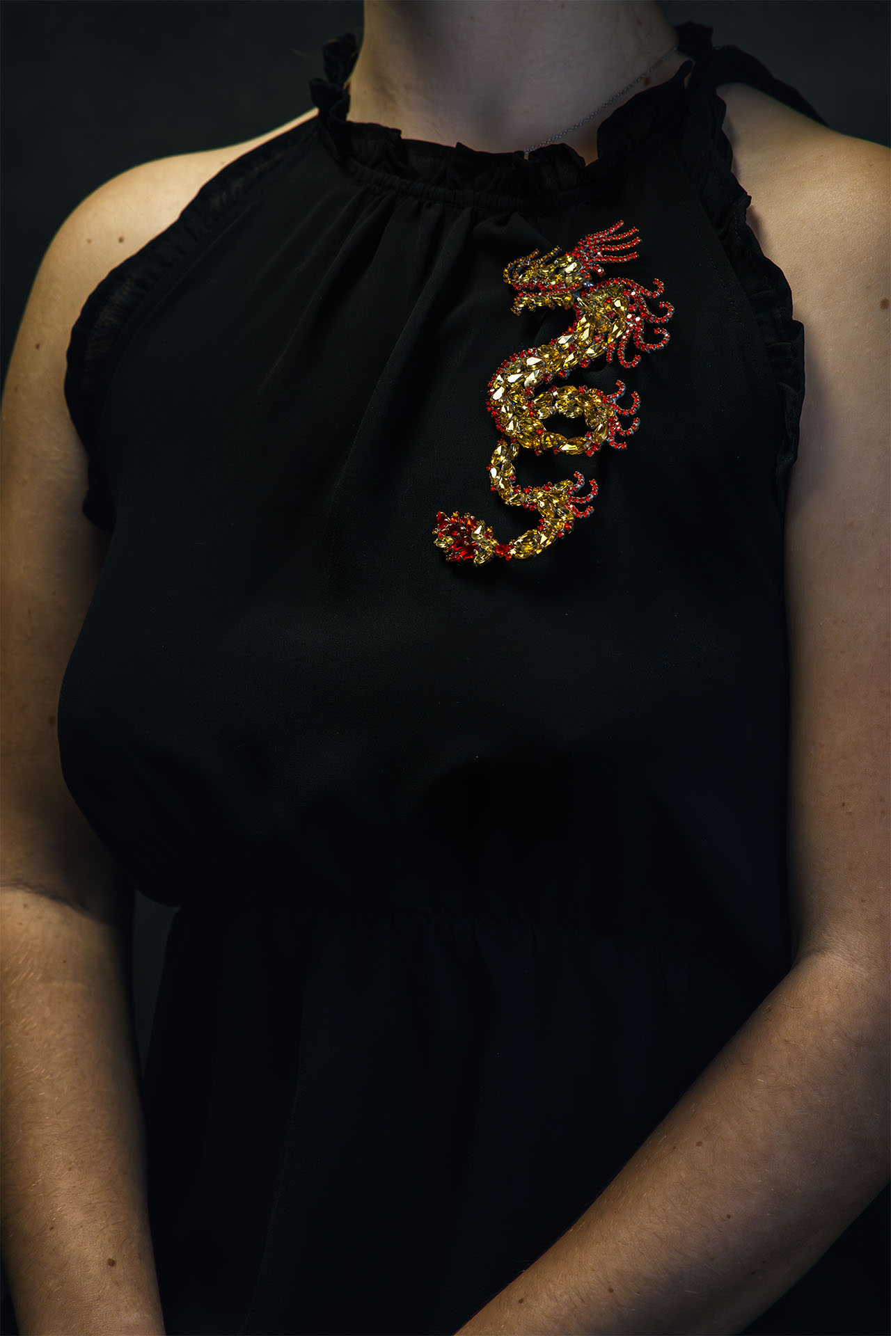 Artistic Badge: Chinese Dragon Brooch from yellow rhinestones