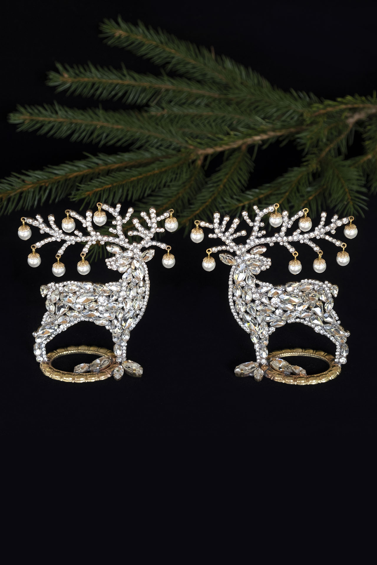 Luxury Reindeers christmas decoration with pearl - rhinestones 
