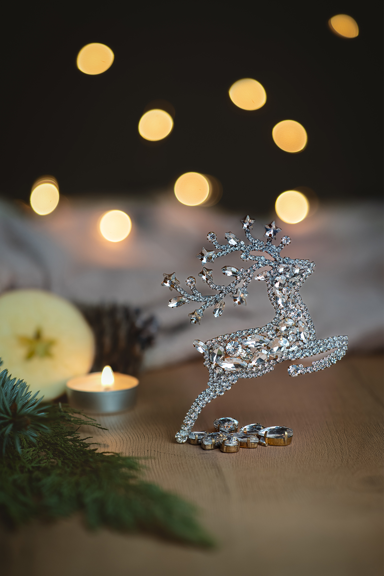 Prancing reindeer - christmas decoration with clear rhinestones