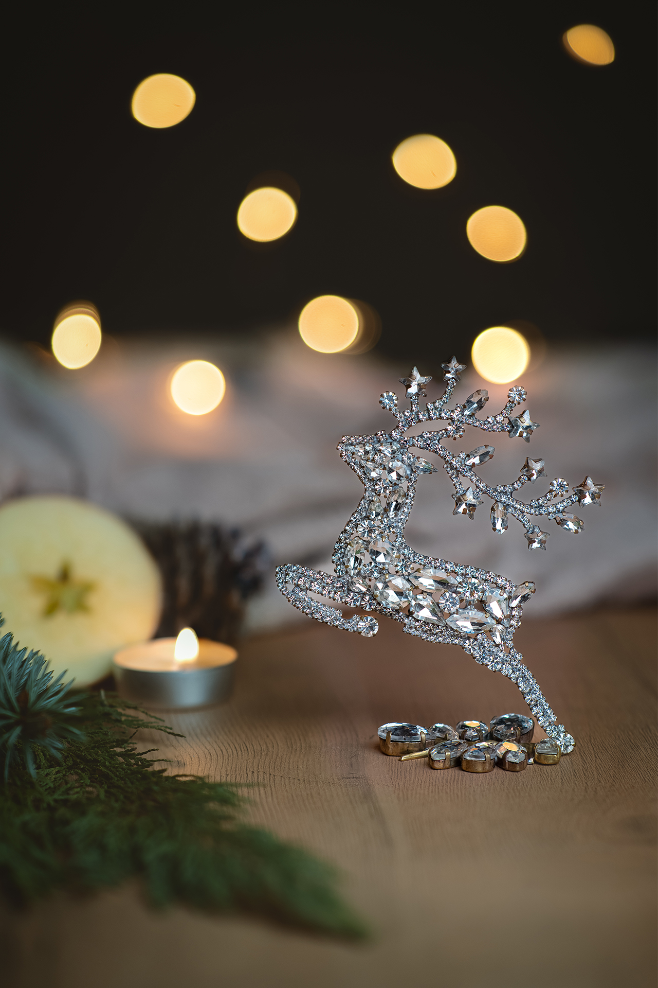 Prancing reindeer - christmas decoration with clear rhinestones