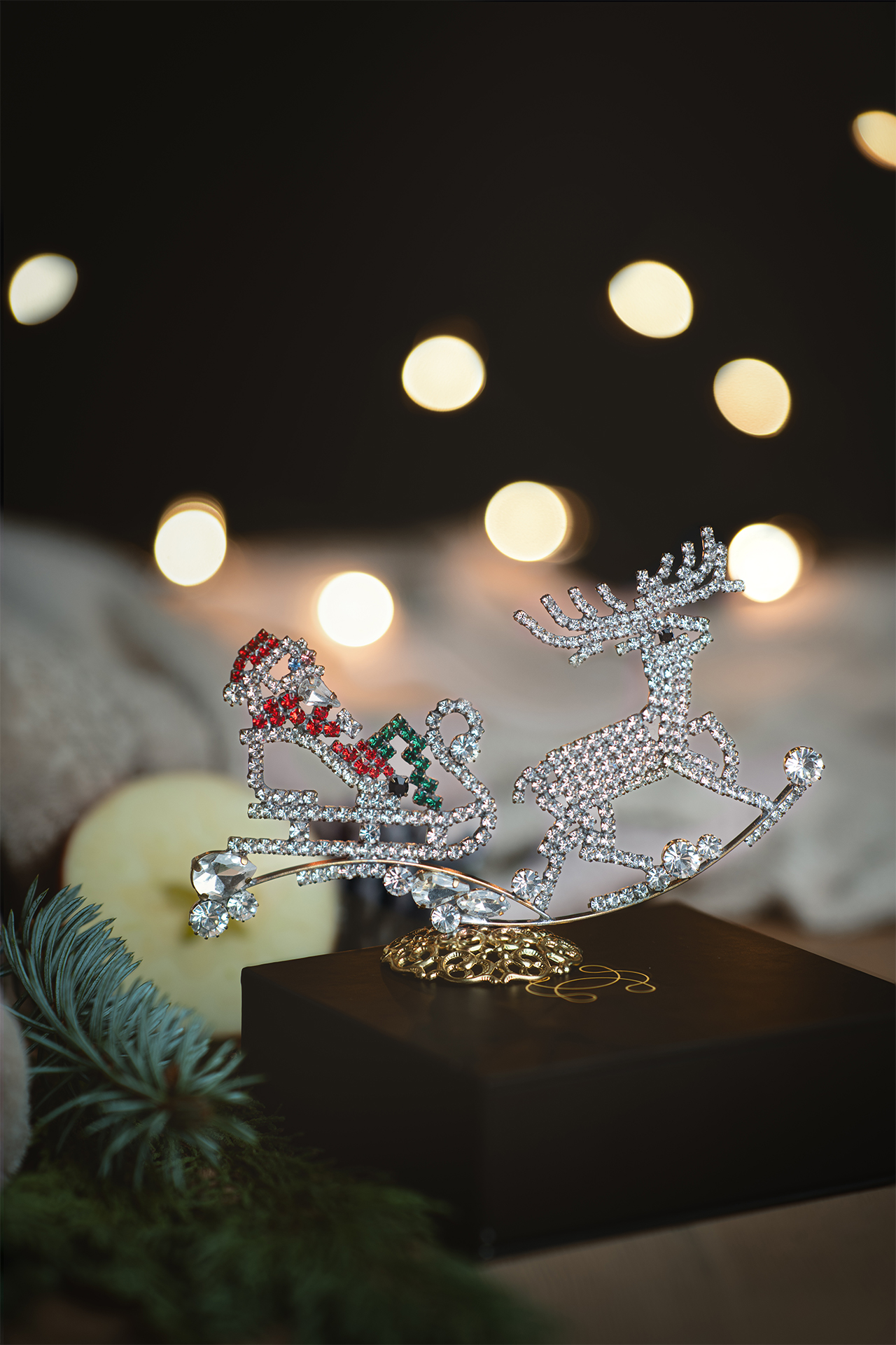 Tabletop Christmas decoration  Santa on sleigh with reindeer 