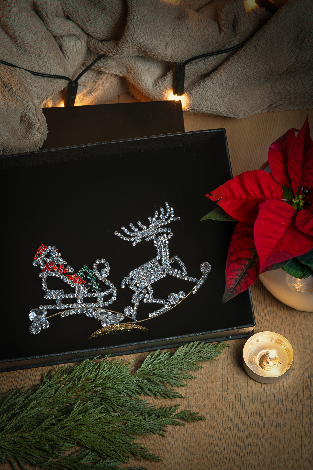 Tabletop Christmas decoration  Santa on sleigh with reindeer 