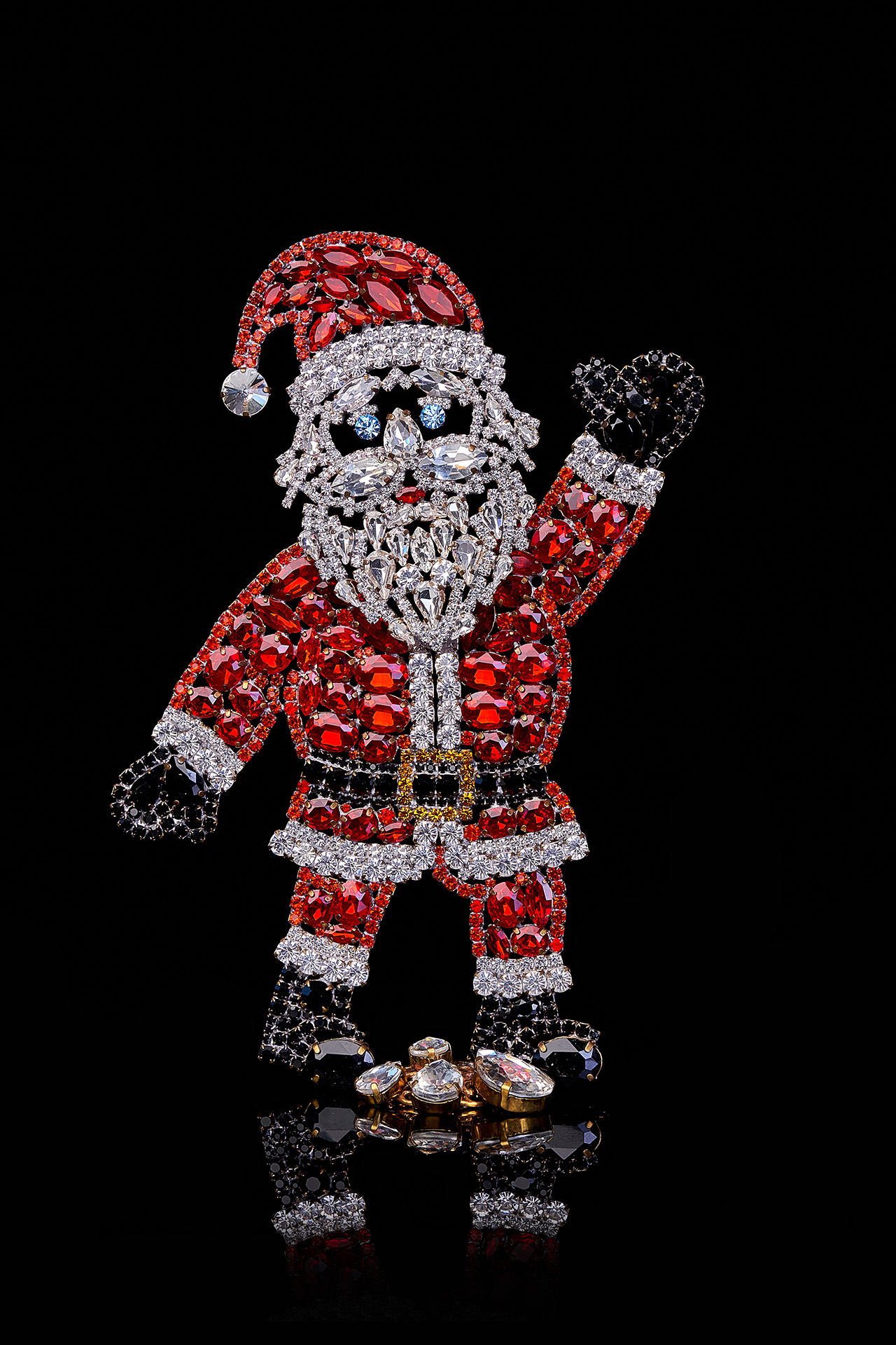 Handmade Santa Claus from sparkling red and crystal rhinestones
