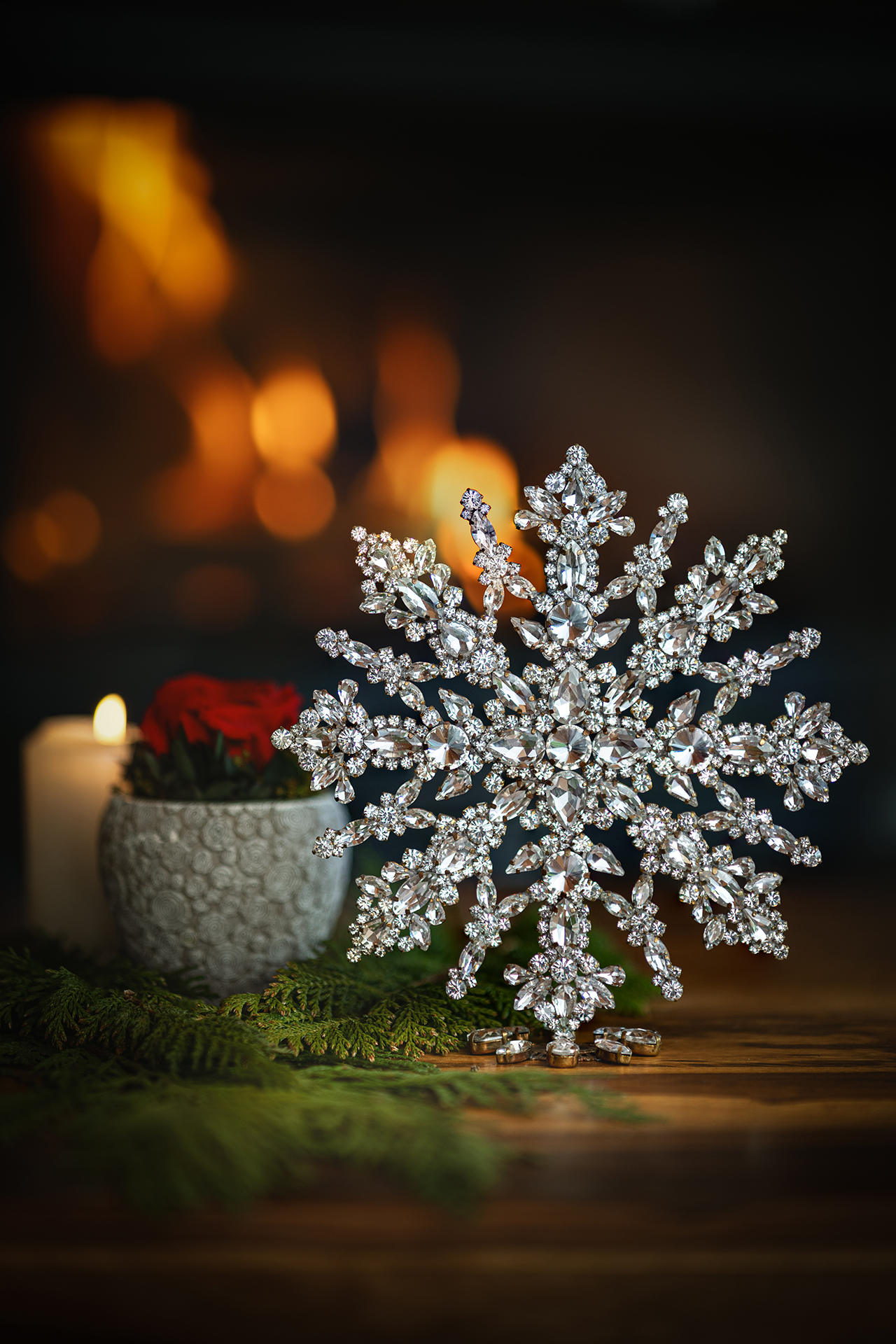 Handcrafted Christmas  decoration snowflake from rhinestones