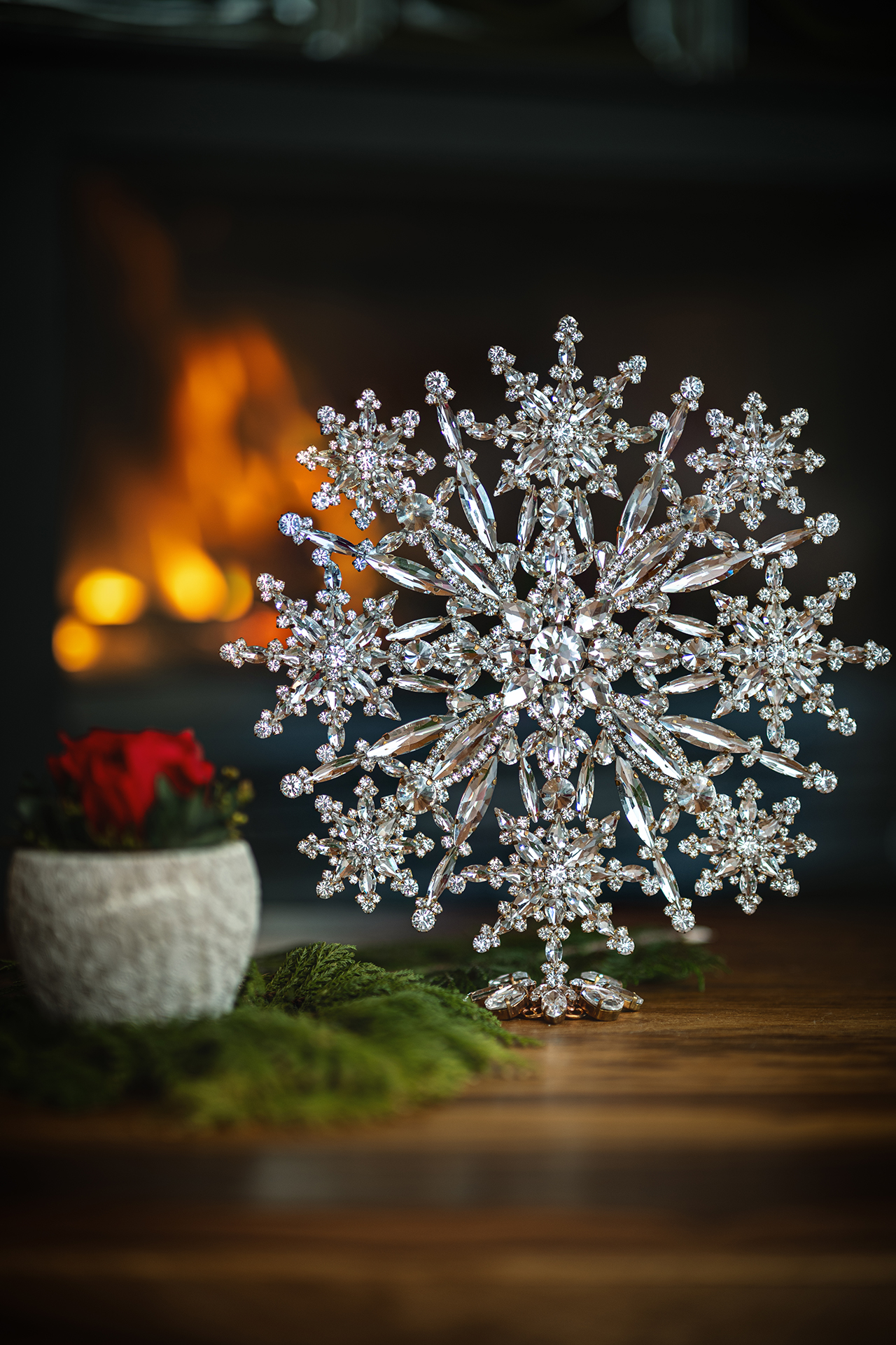 Handcrafted Christmas  decoration snowflake from rhinestones