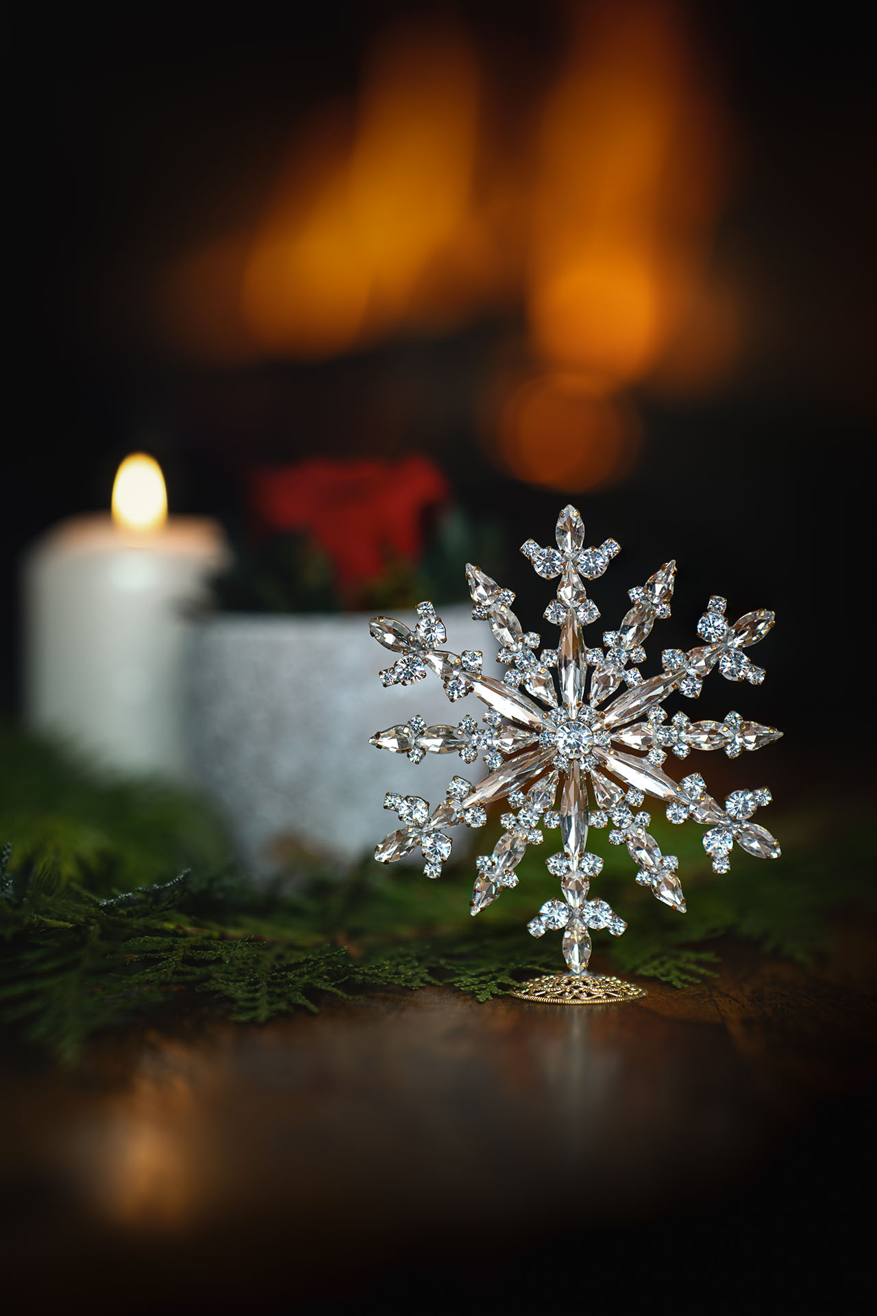 Handmade rhinestone Christmas star from clear rhinestones