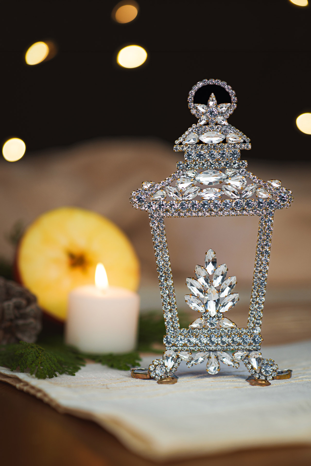 Rhinestone Medium Christmas Lantern (Clear) - Bethlehem Light Medium light up Christmas lantern with clear rhinestones