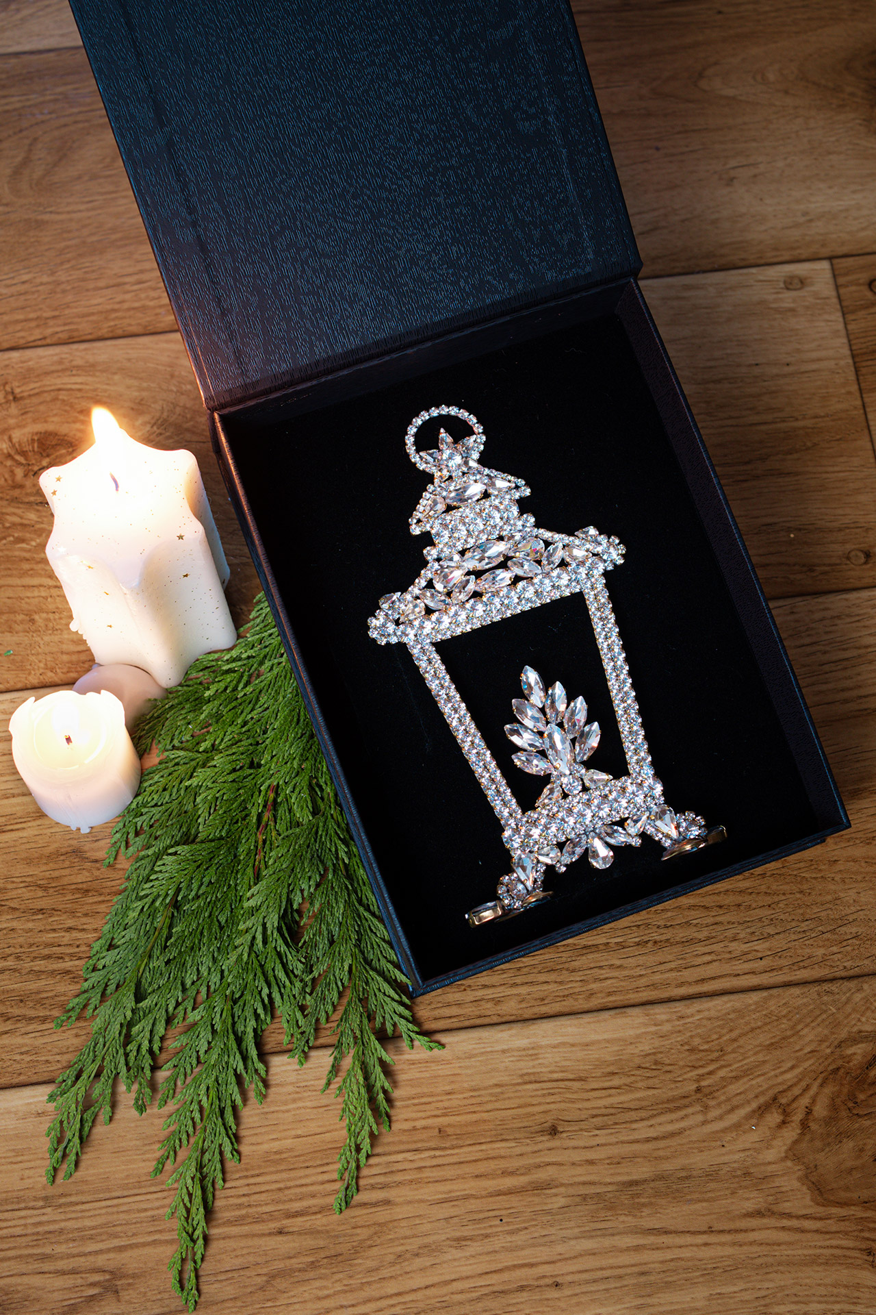 Rhinestone Medium Christmas Lantern (Clear) - Bethlehem Light Medium light up Christmas lantern with clear rhinestones