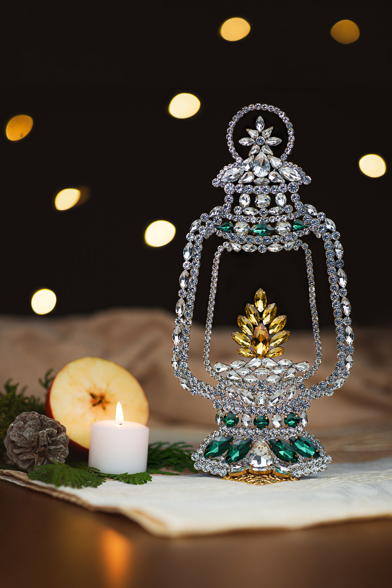 Light up Christmas lantern with rhinestone crystals