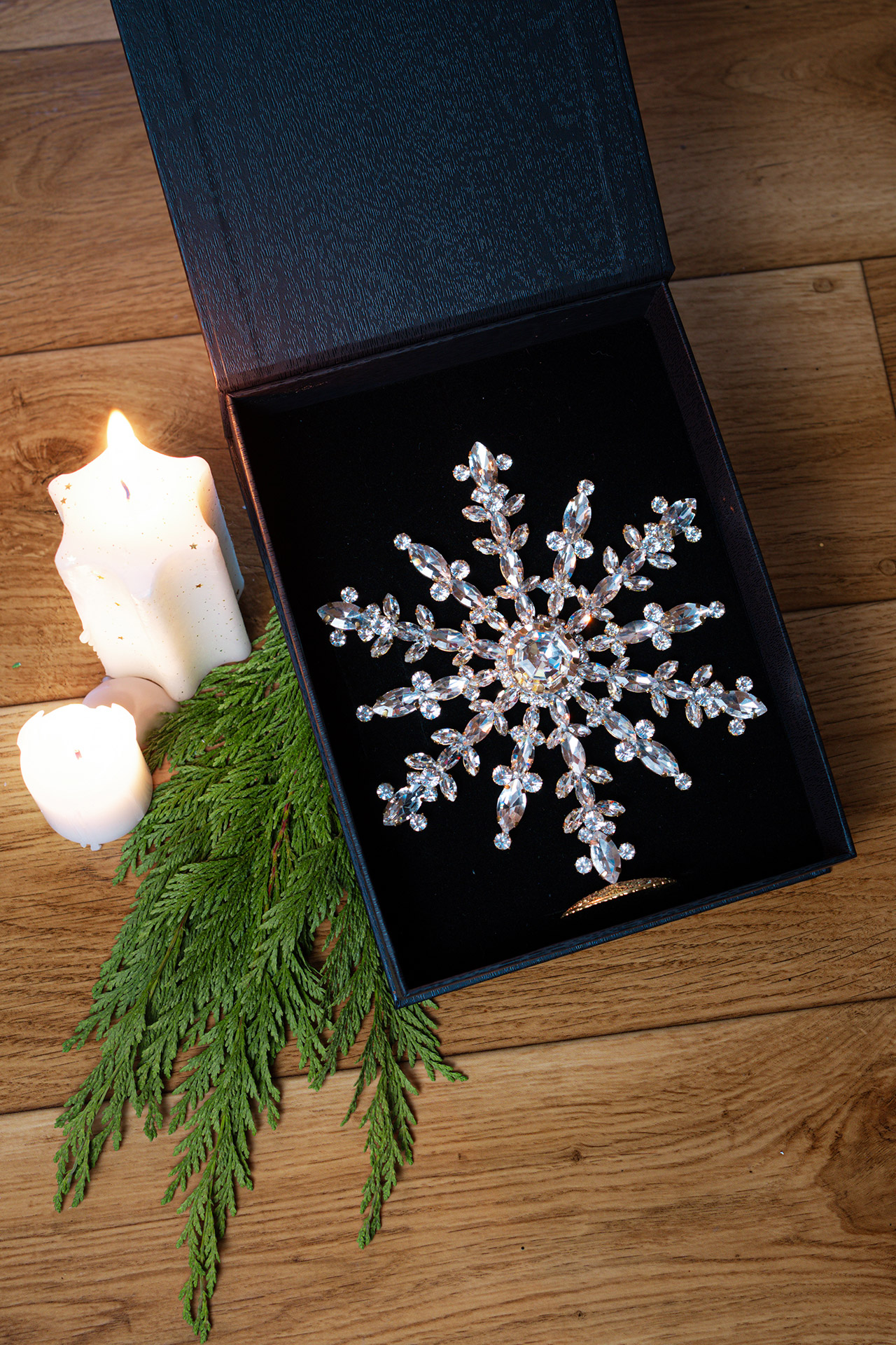 Sparkling crystal snowflake decoration with clear rhinestones