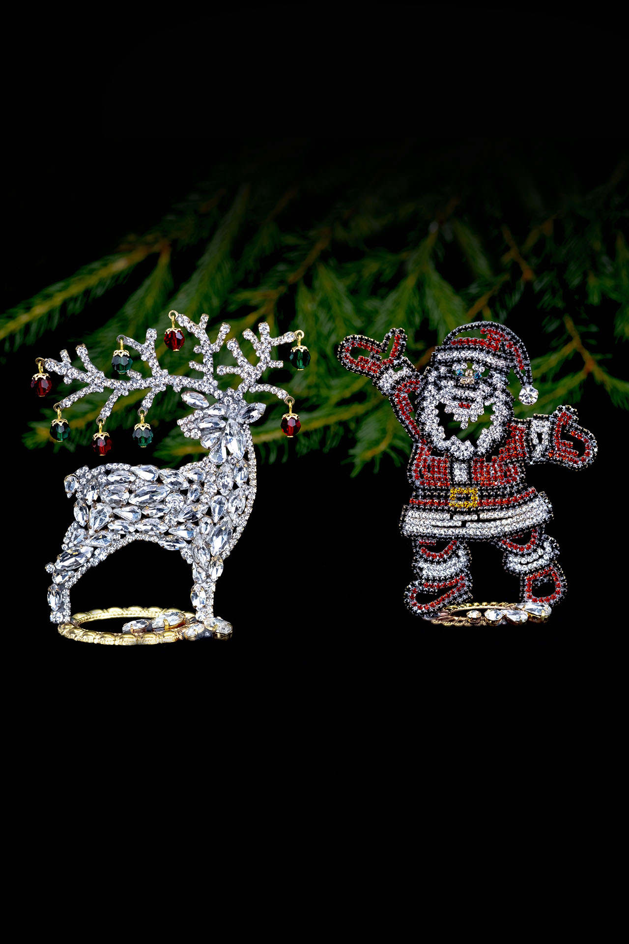 Santa Claus and Xmas Reindeer with festive coloured Antlers