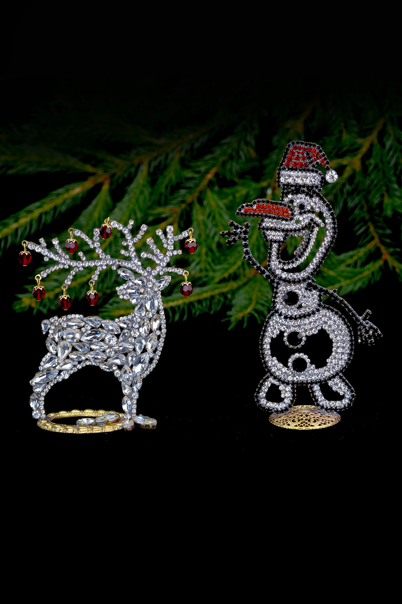 Christmas Snowman and Reindeer made from clear rhinestones