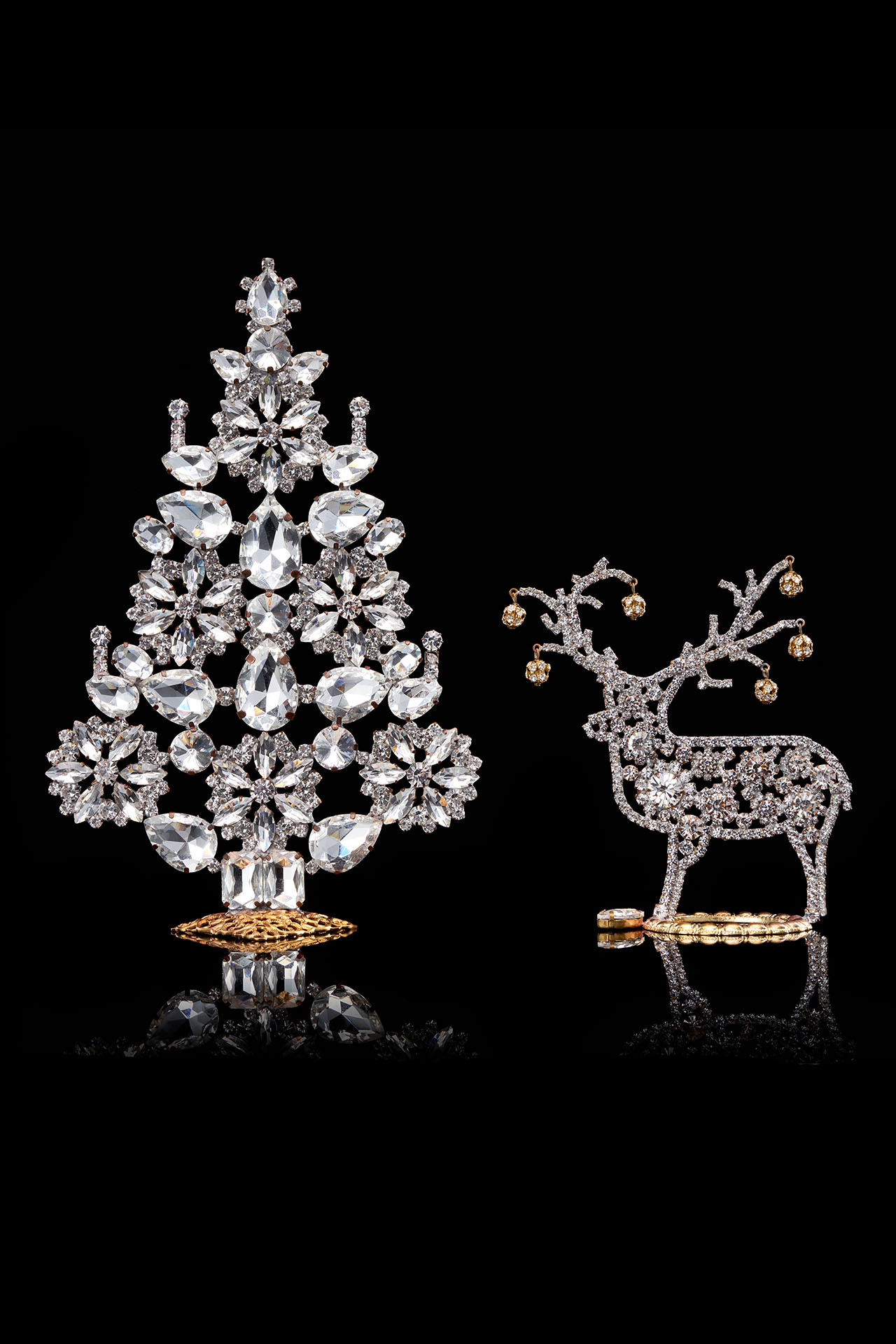 Handcrafted Clear Christmas tree and reindeer table top set