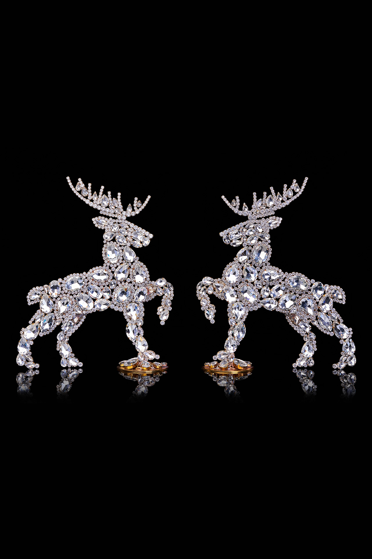 Santa´s reindeers set with clear rhinestones - christmas decoration