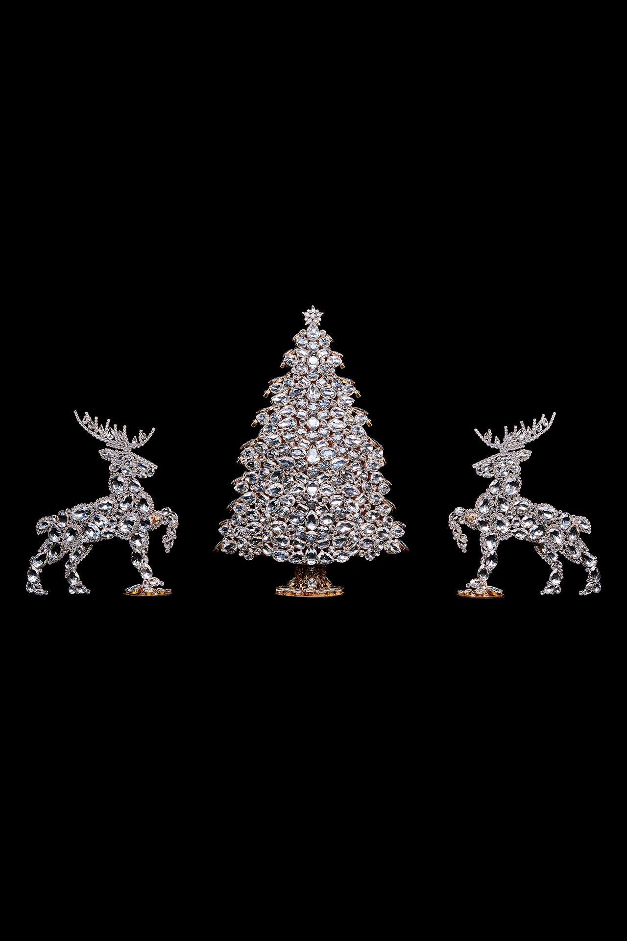 Czech handmade set of 3D Christmas Tree and twoo reindeers