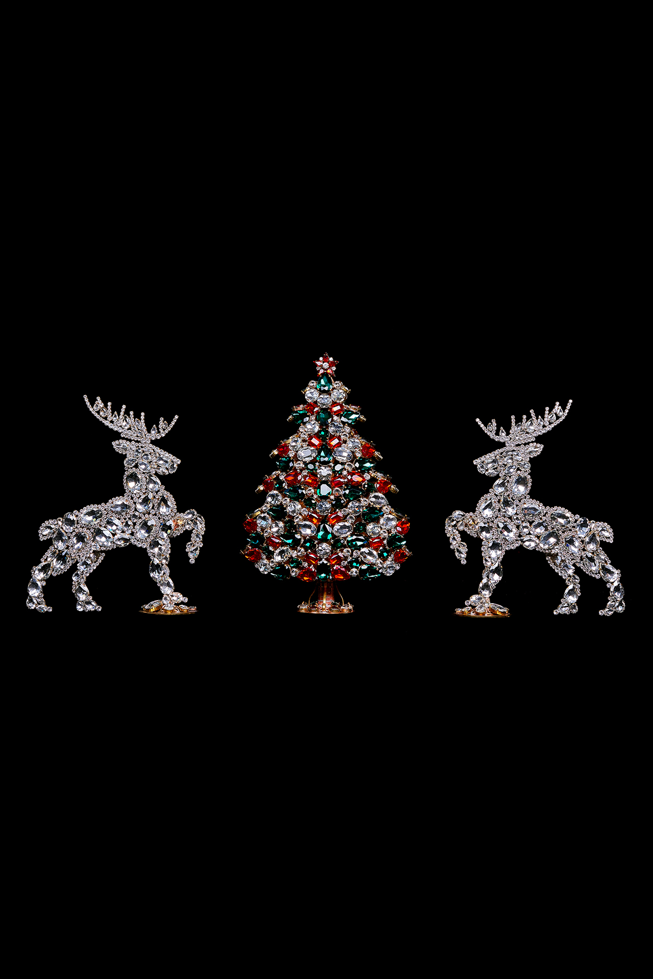 Czech handmade set of 3D Christmas Tree and twoo reindeers