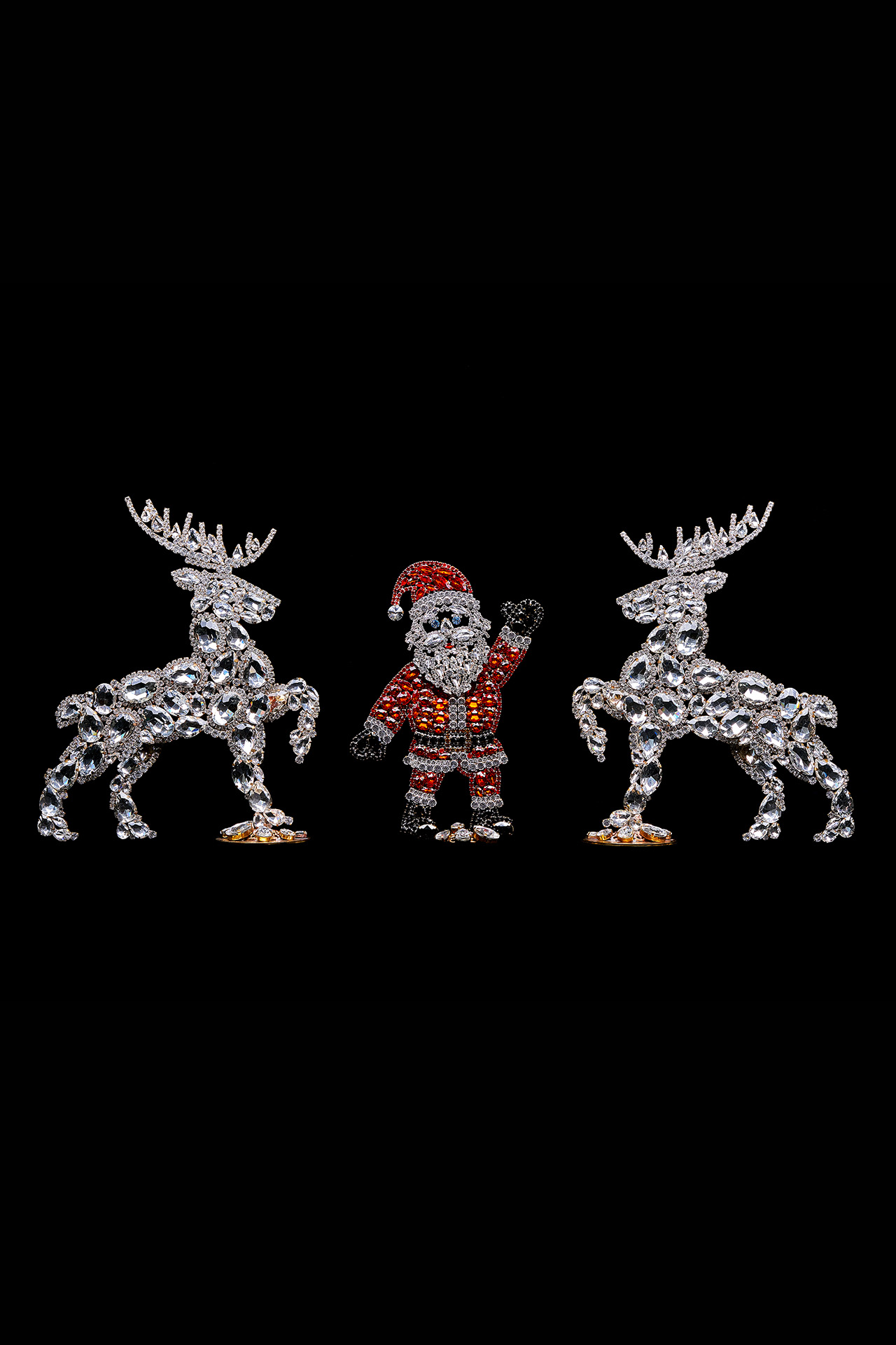 Christmas decoration of Santa Claus and set of valiant reindeers