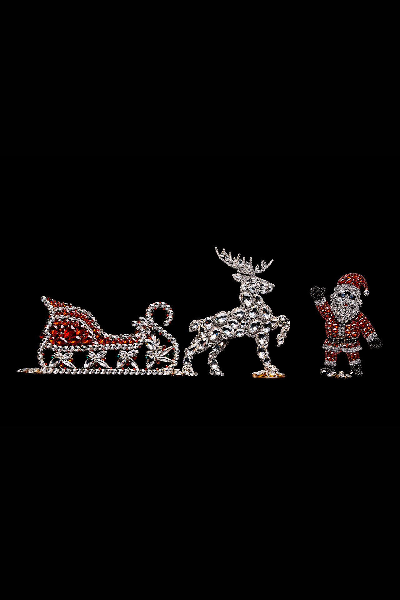 Christmas decoration of Santa, valiant reindeer and splendid sleigh