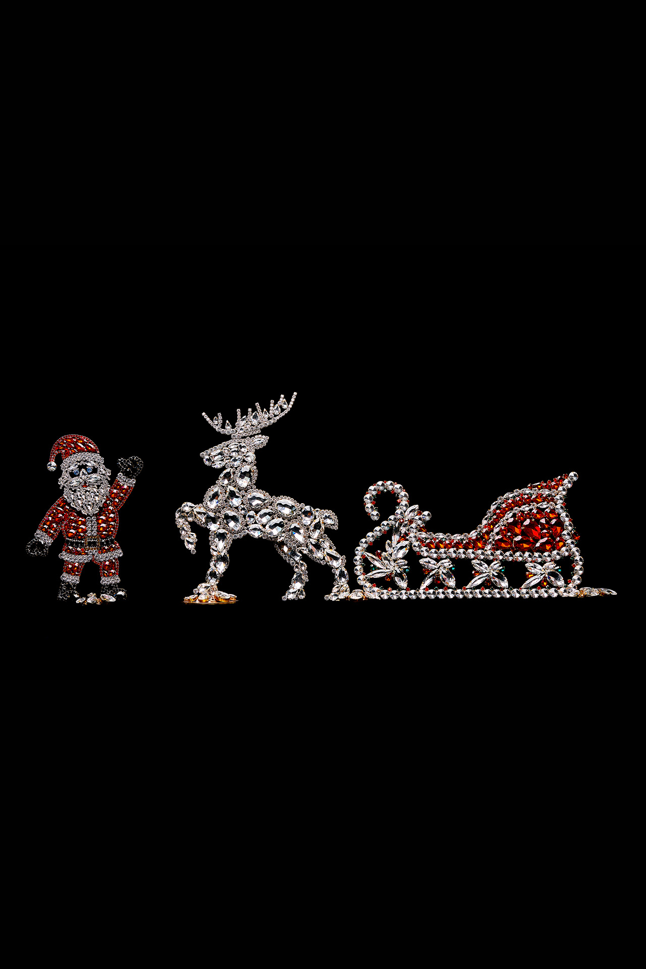 Christmas decoration of Santa, valiant reindeer and splendid sleigh