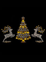rhinestones christmas tree and two reindeers - yellow