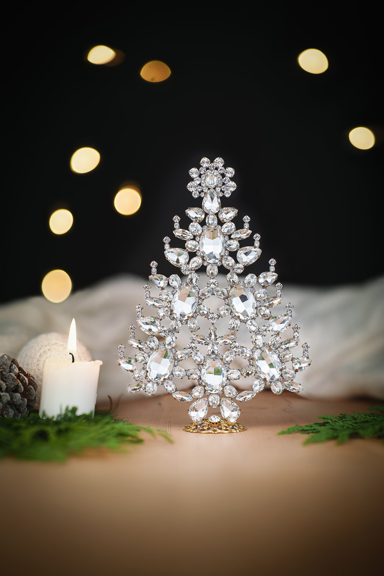 Decorated christmas tree - With clear rhinestone crystals ornaments