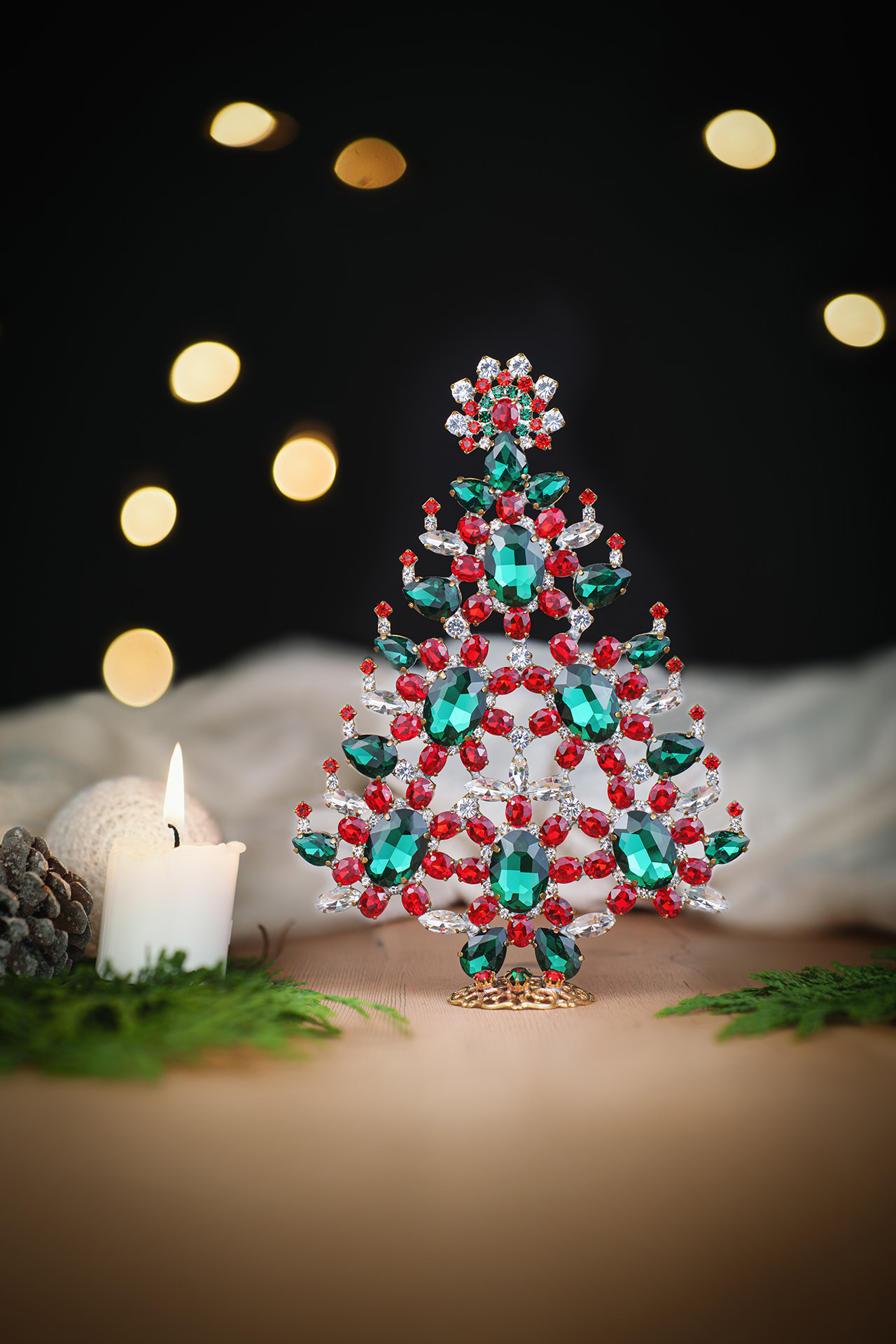 Decorated christmas tree - With red and green rhinestones ornaments