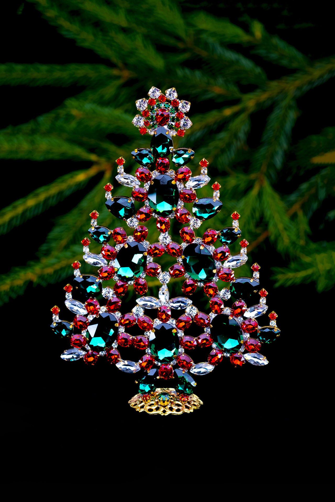 Decorated christmas tree - With red and green rhinestones ornaments
