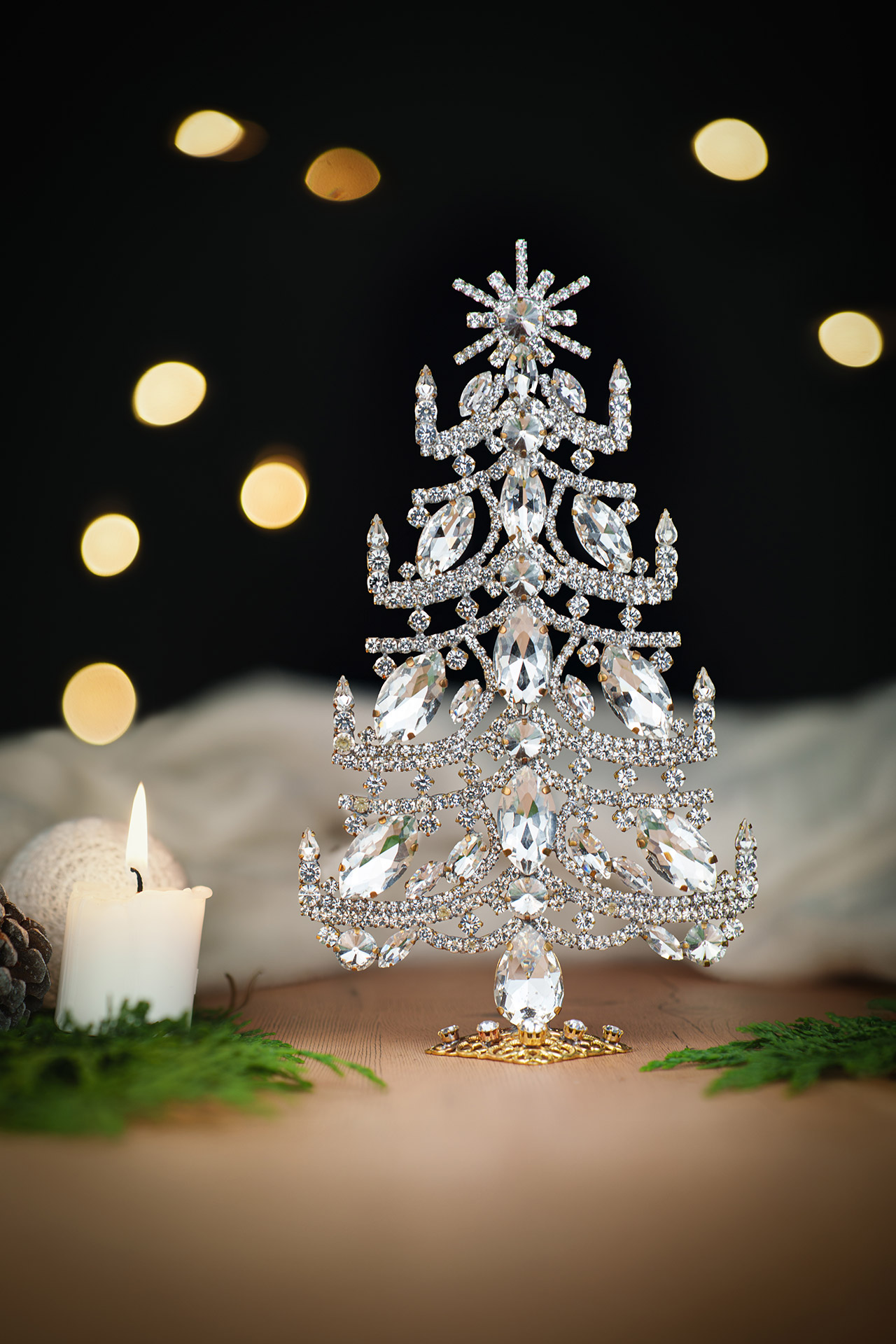 Bethlehem table top christmas tree handcrafted with clear rhinestones