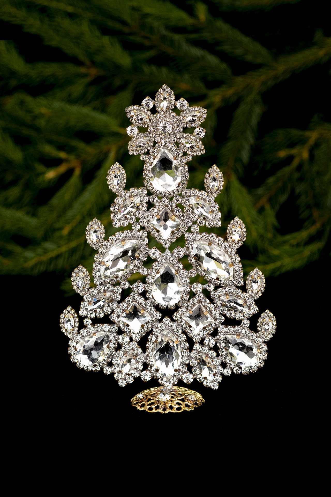 Vintage christmas tree - Handcrafted with clear rhinestones