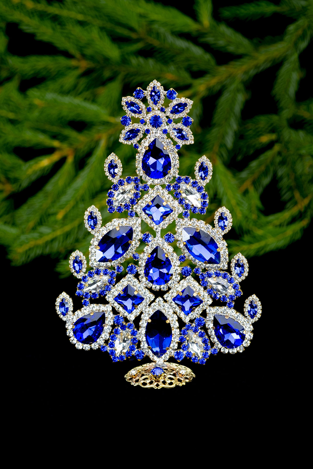 Vintage christmas tree - Handcrafted with blue rhinestones