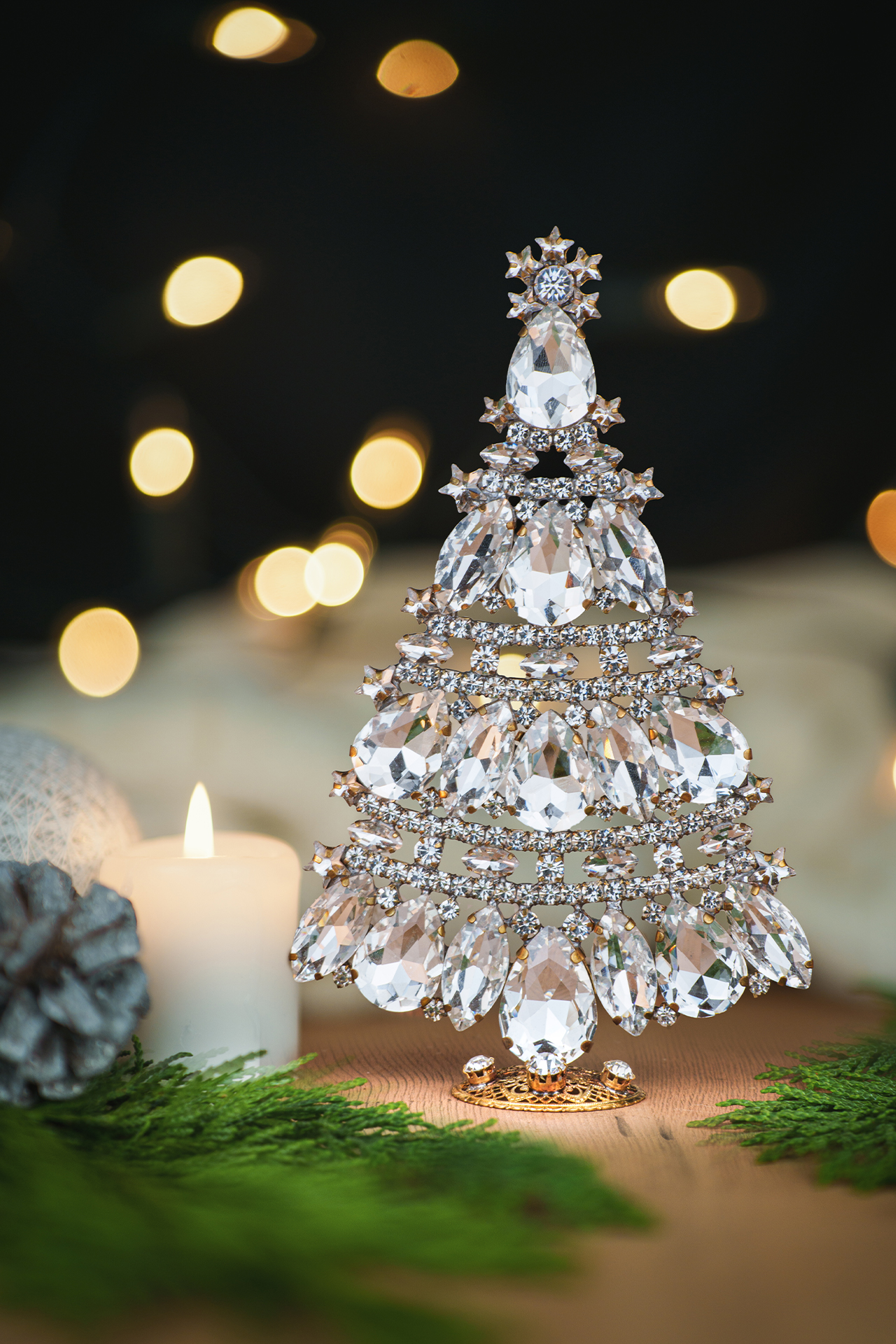 pretty christmas tree handcrafted with clear rhinestones