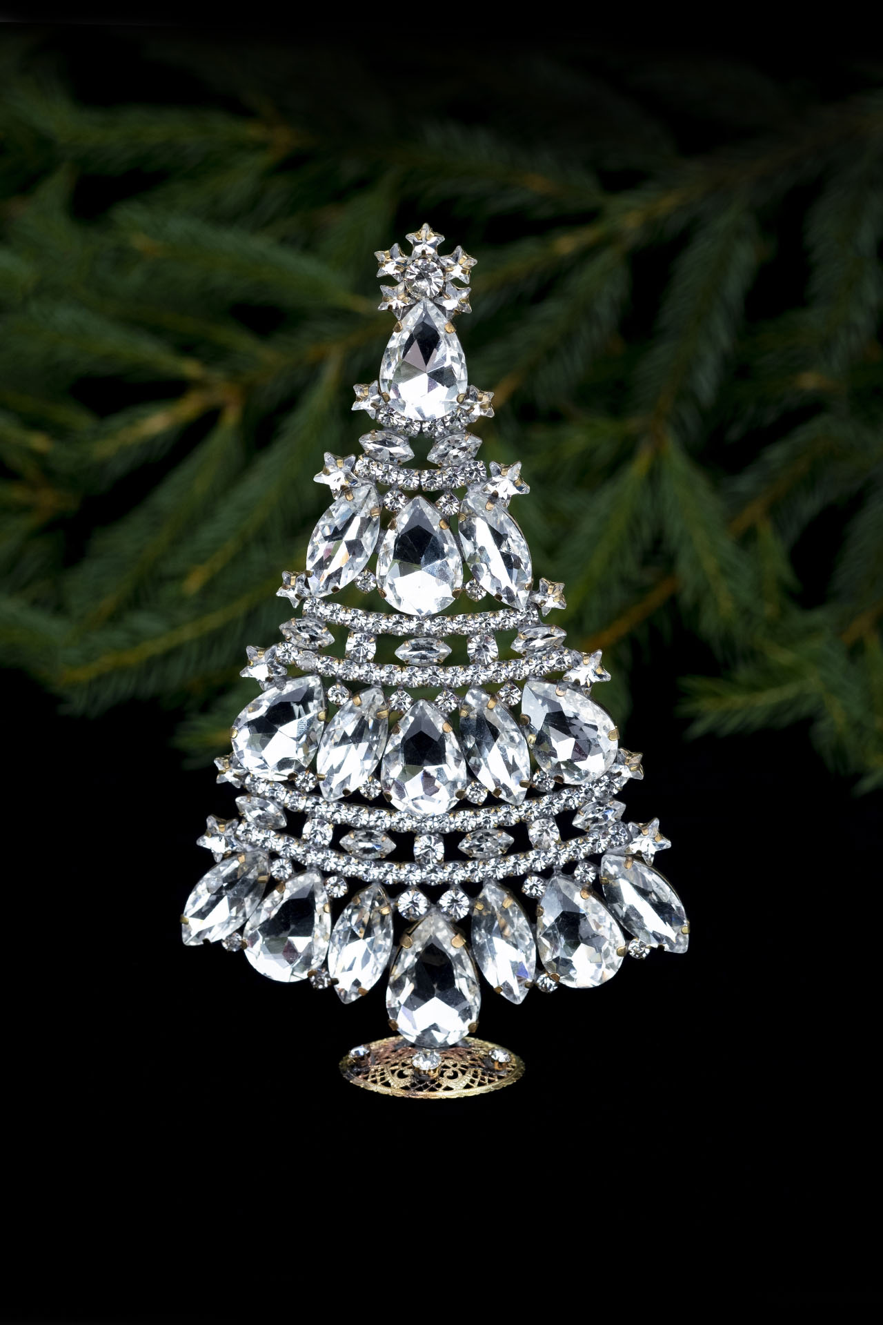pretty christmas tree handcrafted with clear rhinestones