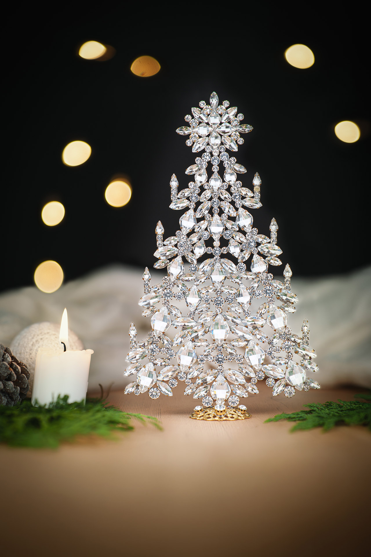 Tabletop christmas tree - Handcrafted with clear rhinestones
