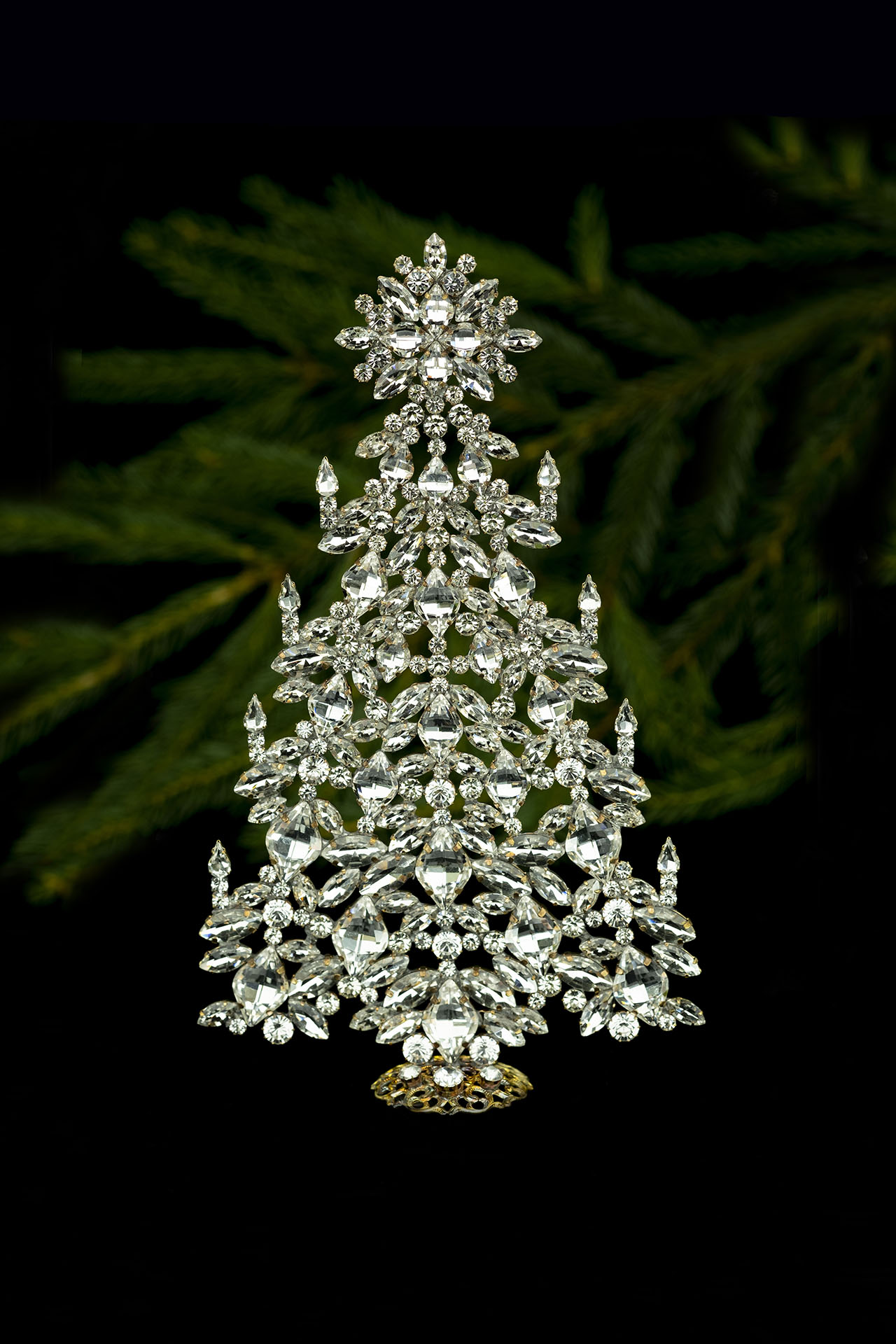 Tabletop christmas tree - Handcrafted with clear rhinestones