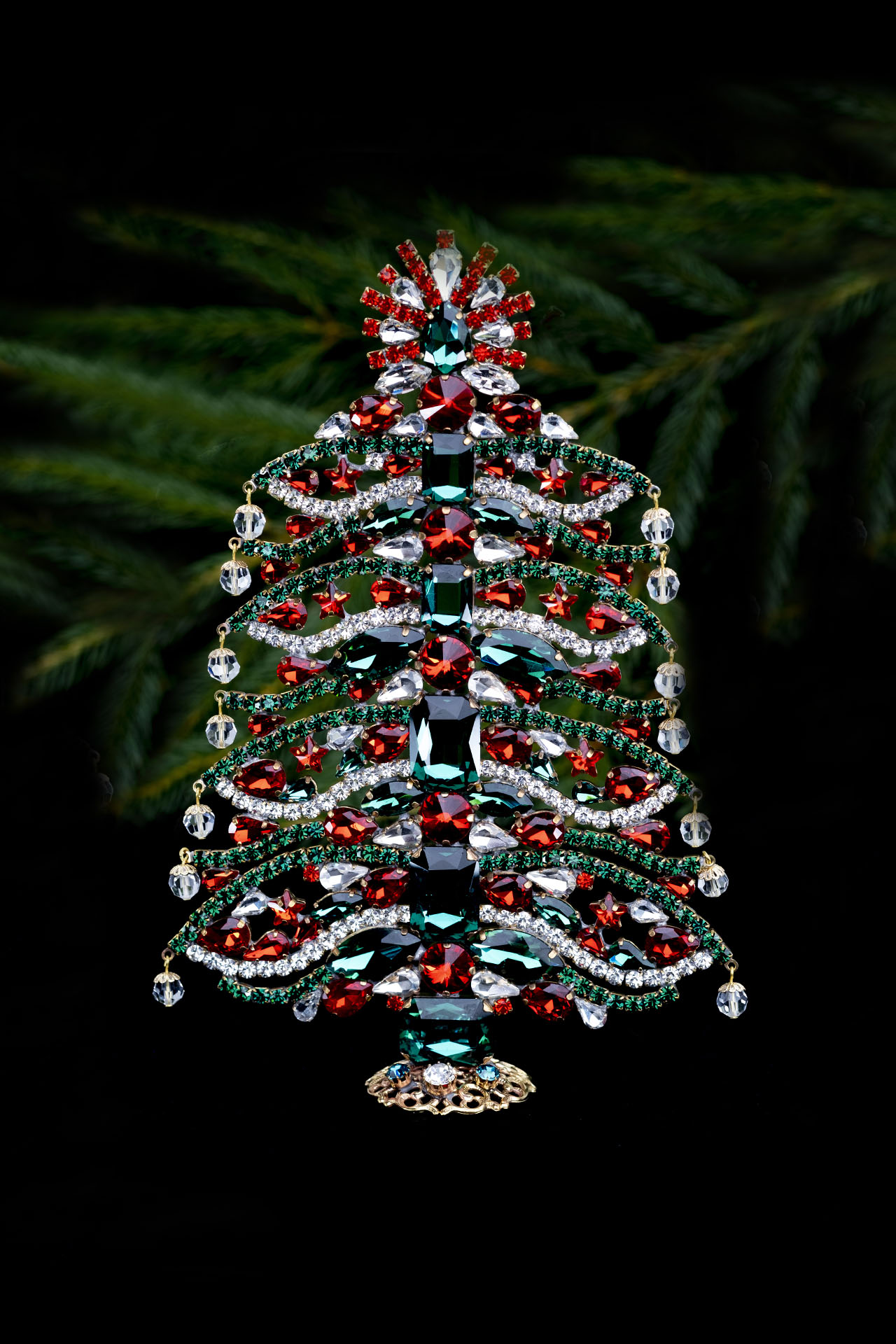 Decorative table top Xmas Tree - handcrafted with colored rhinestones