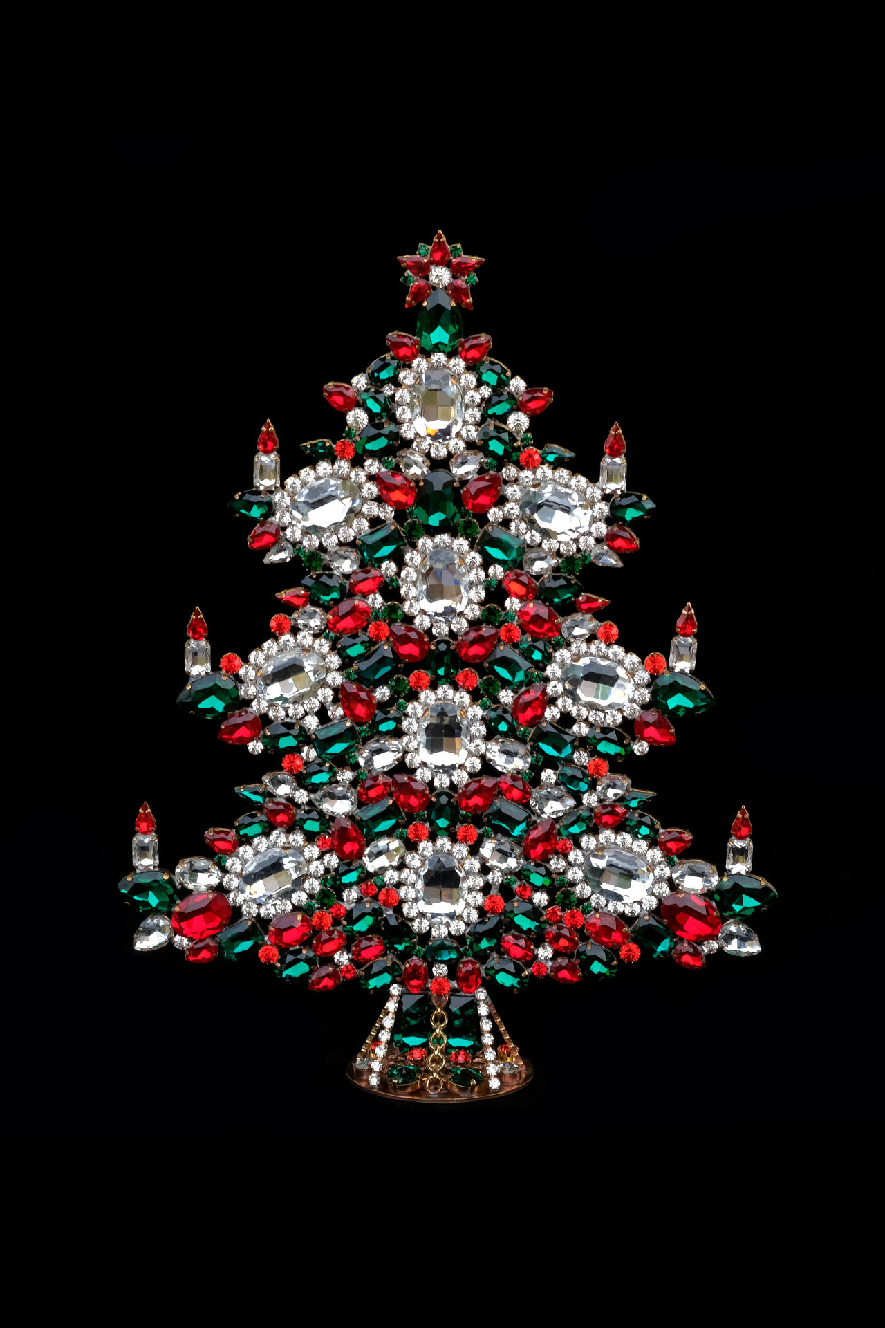 Handcrafted Winter Xmas tree with crystals - tabletop decoration