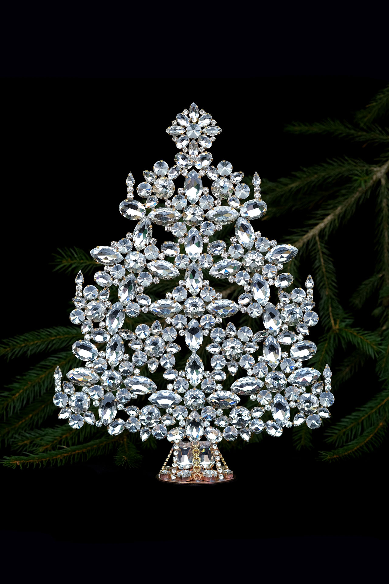 Vintage Czech tabletop -  Christmas tree -  with luxury crystals
